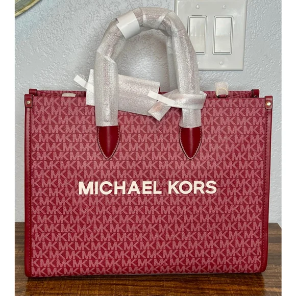 Michael Kors Mirella Medium Cherry Tote with Logo Accent & Gold Hardware - Picture 4 of 13